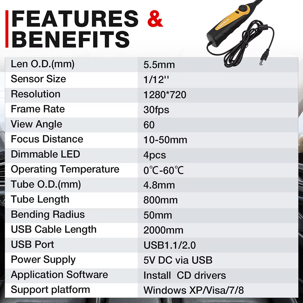 LAUNCH VSP600 Car Borescope Ca - đánh giá và giá Photography Lighting Description